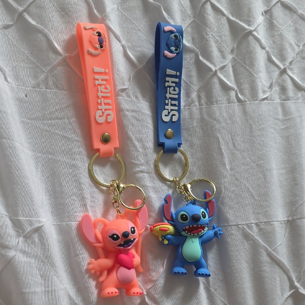 Disney Stitch and Angel Keychain Set - Pink and Blue